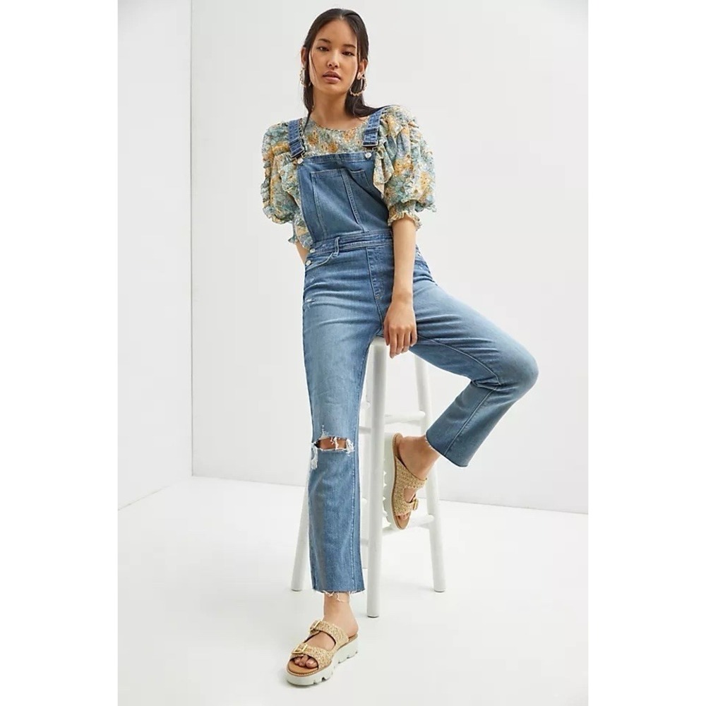 Anthropologie PAIGE Sierra High Rise Denim Overalls Women's 31 Distressed $279 *
